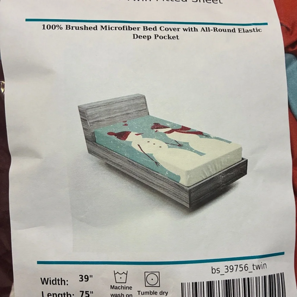 Ambesonne Snowman Fitted Sheet - Blue and White Size Twin